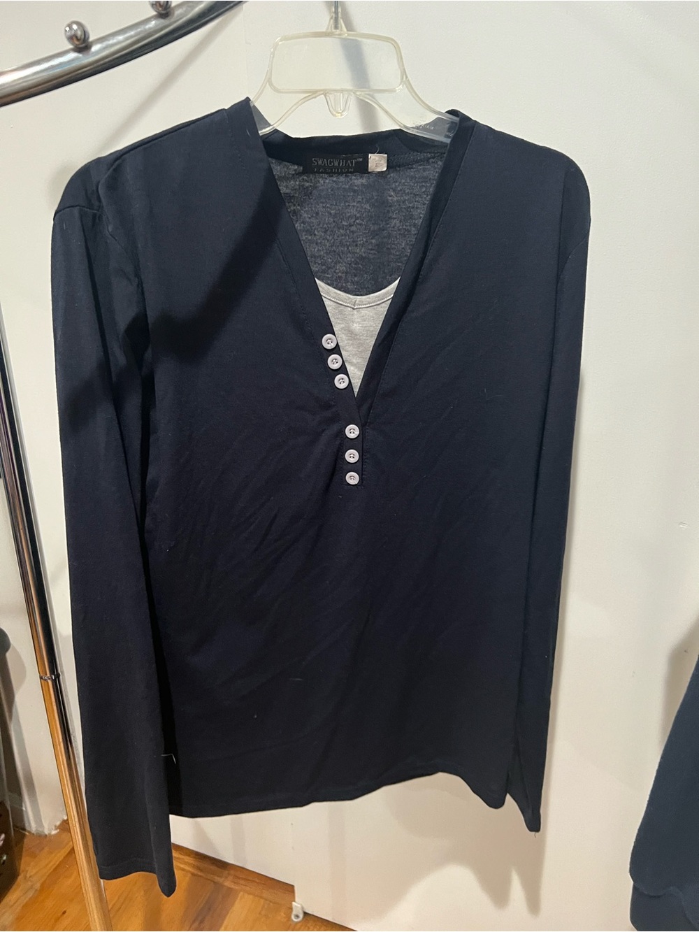 Women’s Long-Sleeve Navy Henley Shirt